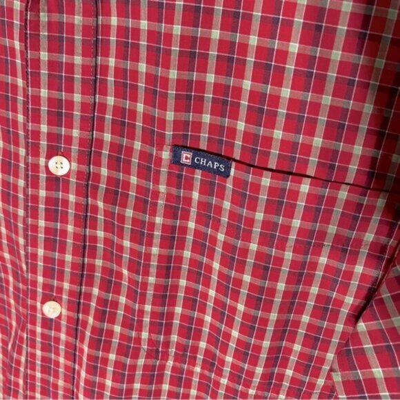 Chaps Easy Care Red Tan Plaid Long Sleeve Casual Button Up Shirt M - Picture 5 of 12